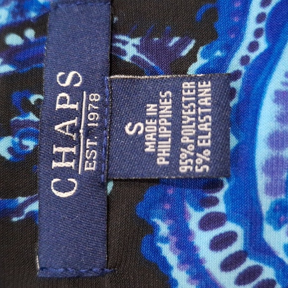 Chaps Corpcore Blue Paisley V-Neck Academia Preppy Versatile Midi Dress Size S - Picture 10 of 12